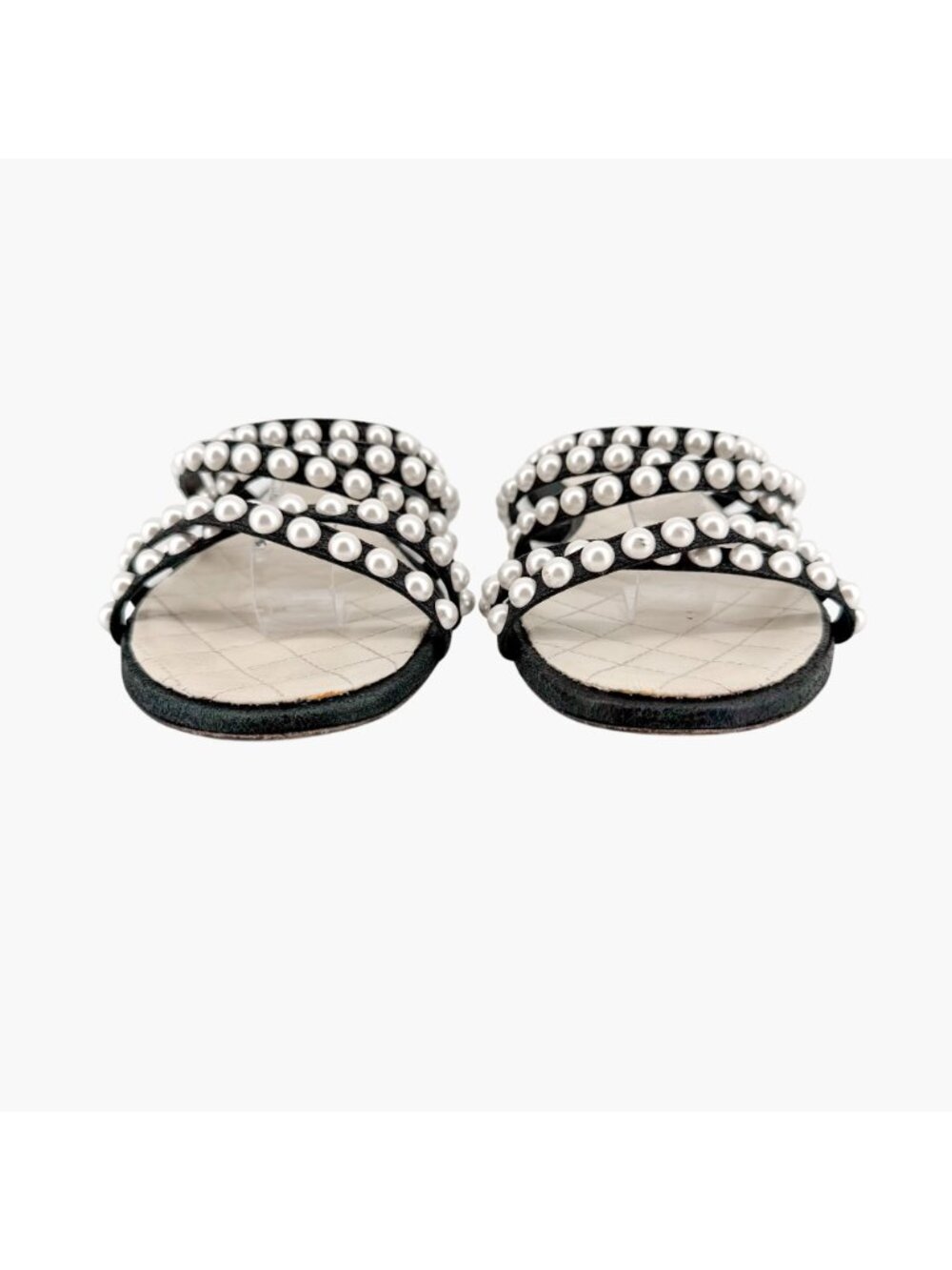 Chanel CC Pearl Strappy Slide Sandals Black White Flat Size 38.5 US 7.5-8 Women - Picture 5 of 14